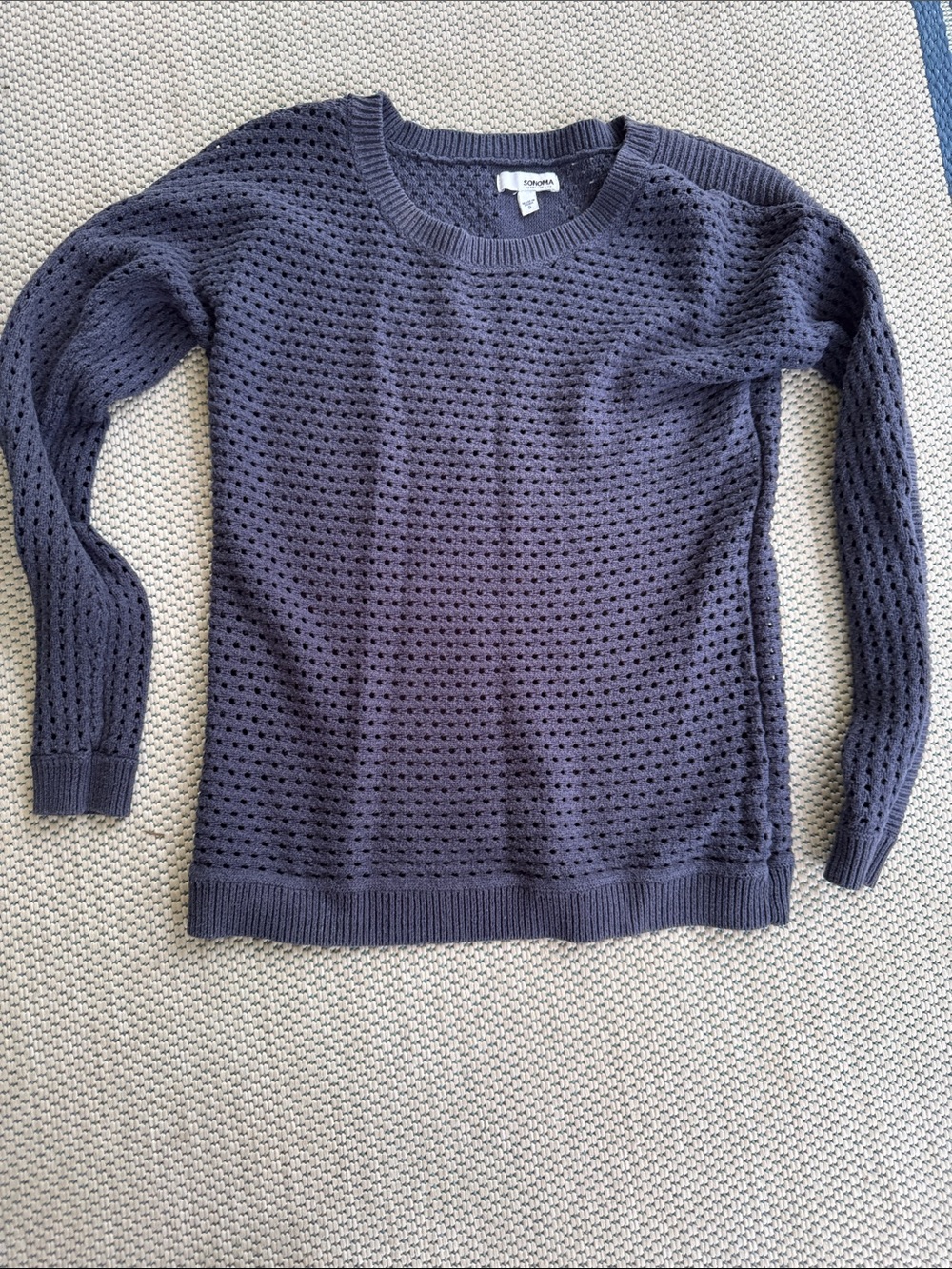 Sonoma Navy Open-Knit Crewneck Sweater